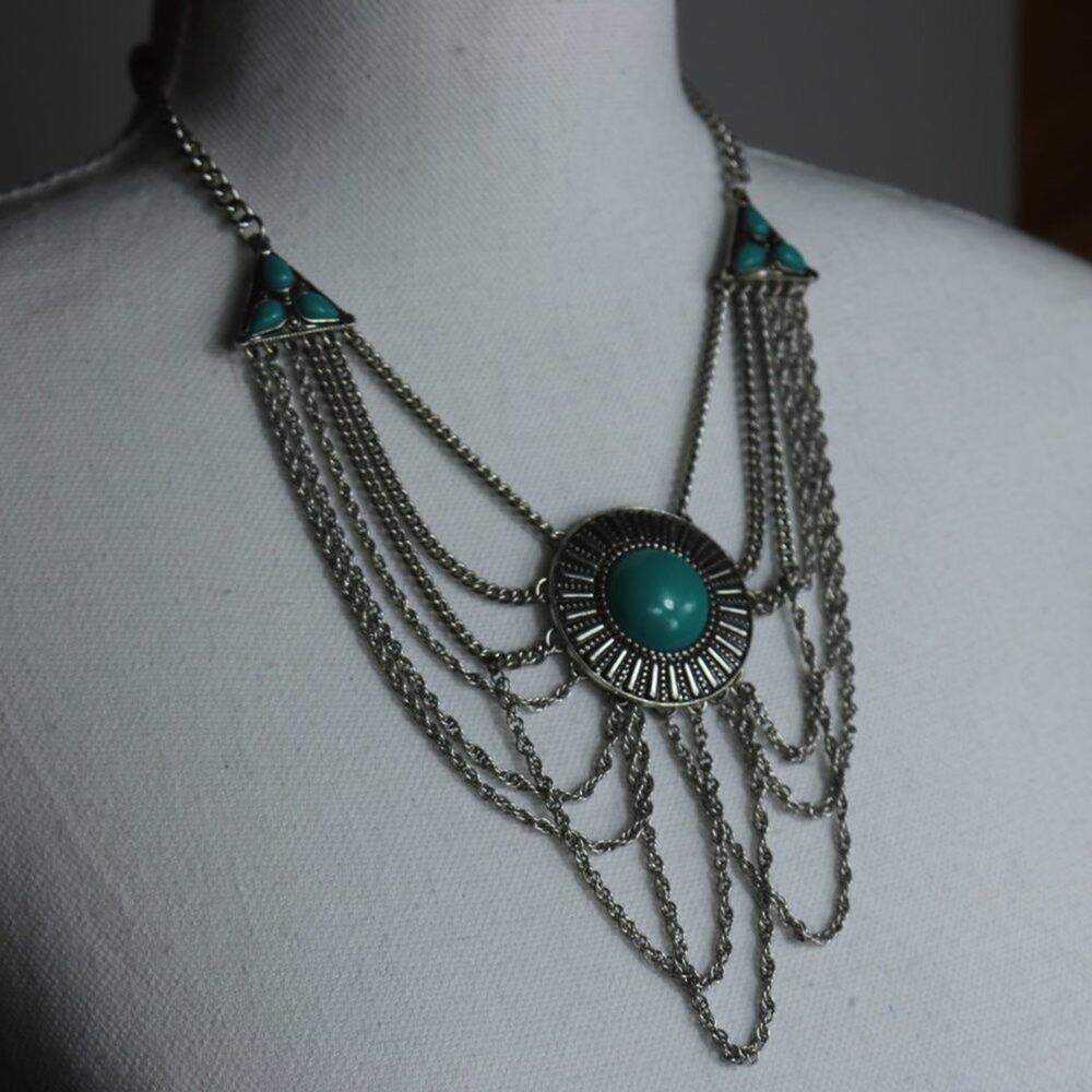 Mia Silver Tone and Faux Turquoise Necklace Set